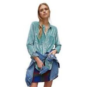 NWT Anthropologie Pilcro The Hadley Relaxed Buttondown turquoise velvet …